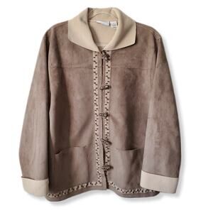 Women Faux Vegan Shearling Toggle Coat Jacket 16 Scandi Nordic Cozy Neutral